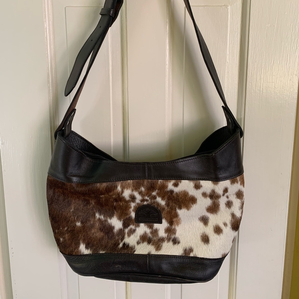Hair On Hide and Brown Leather Shoulder Bag - Groundcover brand